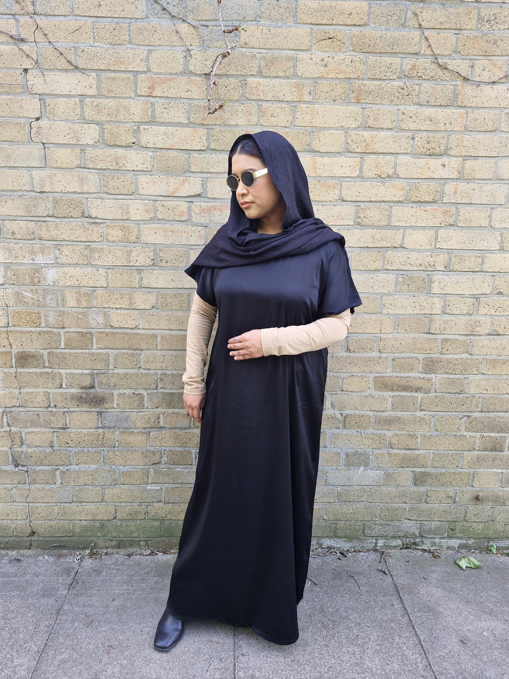 Black Inner Slip Dress short sleeve - The ABAYA